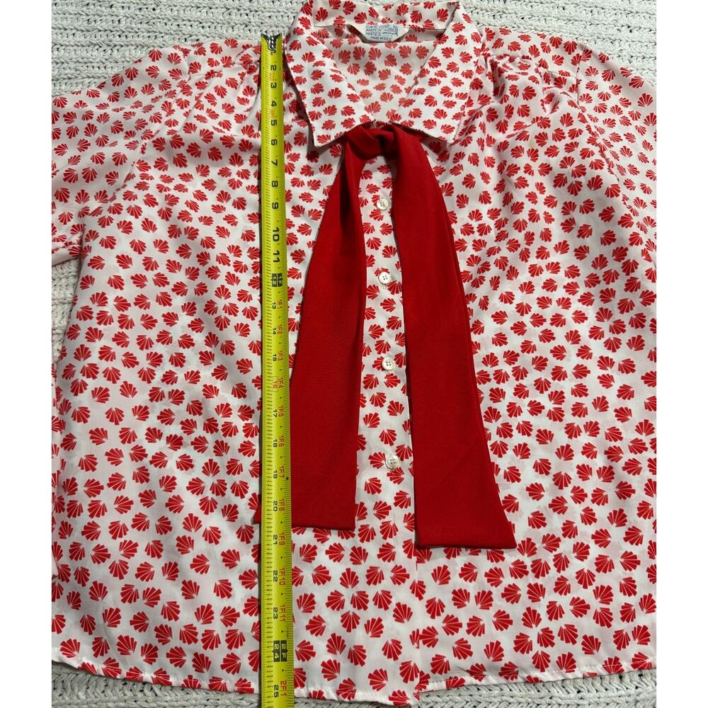 VTG Cape Cod Match Mates Long Sleeve Blouse Bow Button Women Sz 18 USA Red White - Picture 3 of 9